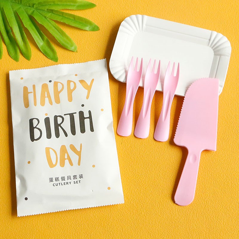 新品环保纸袋3盘蛋糕刀叉套装生日刀叉碟盘一次性纸盘套装图片