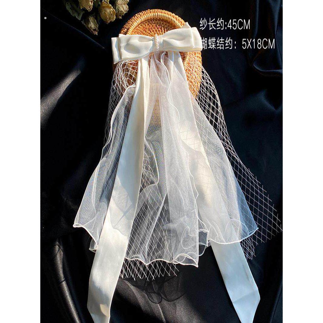 登记领证头纱新娘头饰超仙结婚拍照道具短款森系婚纱软纱法式简约