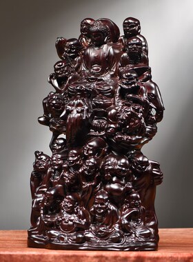 黑檀木雕十八罗汉摆件实木质雕刻降龙伏虎尊者家居玄关装饰工艺品