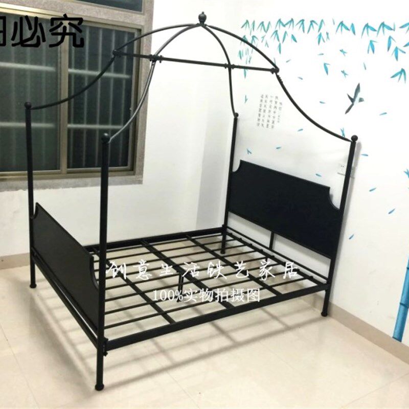 简约创意公主铁架床复古幔帐床北欧网红铁艺双人床卧室铁床1.58米