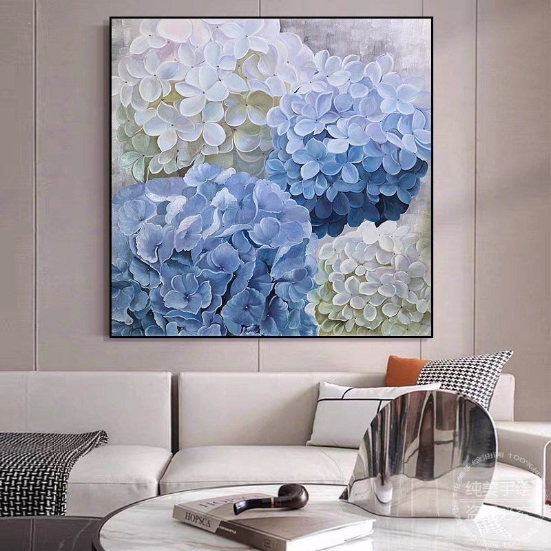 纯手绘花开富贵绣球花卉挂画客厅餐厅装饰画轻奢高级感玄关画新款