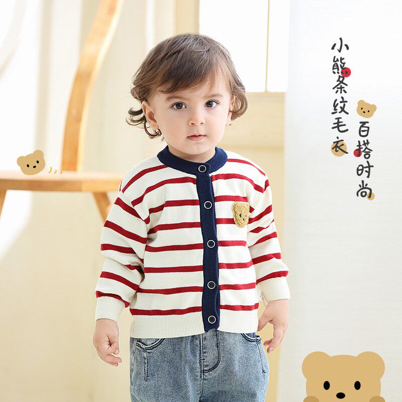 婴儿毛衣针织衫秋冬2024新款男宝宝加绒小外套冬装毛线衣幼儿上衣