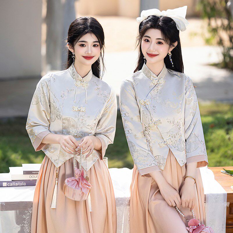 中式伴娘服女2025新款小众高级感中国风缎面旗袍姐妹团伴娘礼服裙
