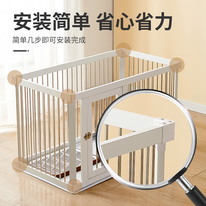 狗围栏实木材质不锈钢狗笼子室内加粗宠物中小型犬柯基狗栅栏客厅