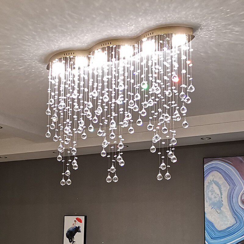 餐厅长条吊灯简约现代长方形艺术饭厅餐桌灯具吧台餐吊水晶餐厅灯