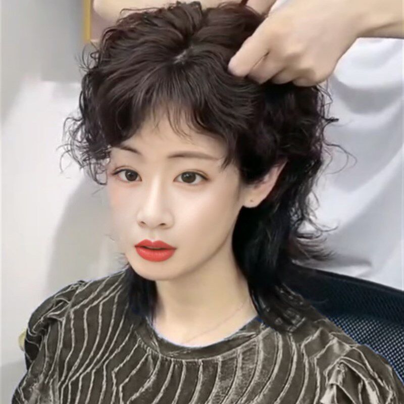 小函羊毛卷补发头顶补发片遮白发女士真发隐形无痕假刘海假发片