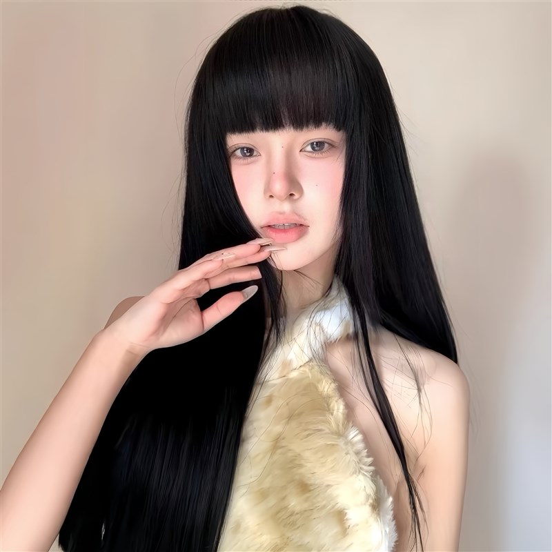 假发全头套女古早黑长直lolita富江风彷真发自然蓬松日常整顶假发图片