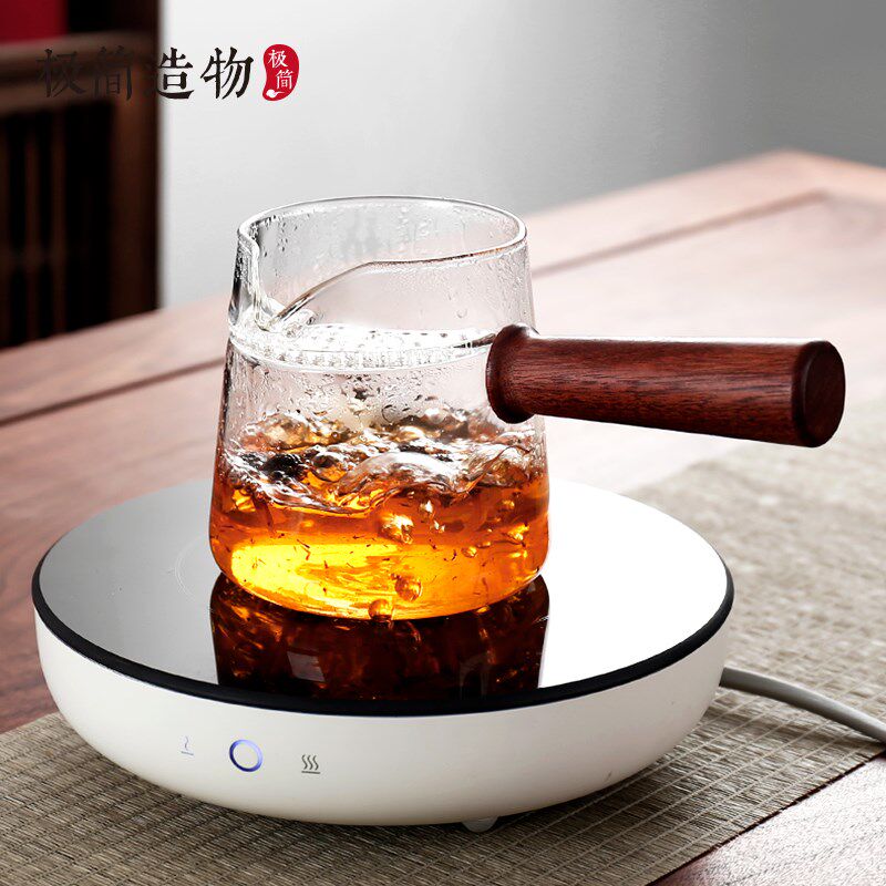 实木侧把玻璃泡茶壶耐高温过滤冲茶器电陶炉加热煮茶壶分茶公道杯