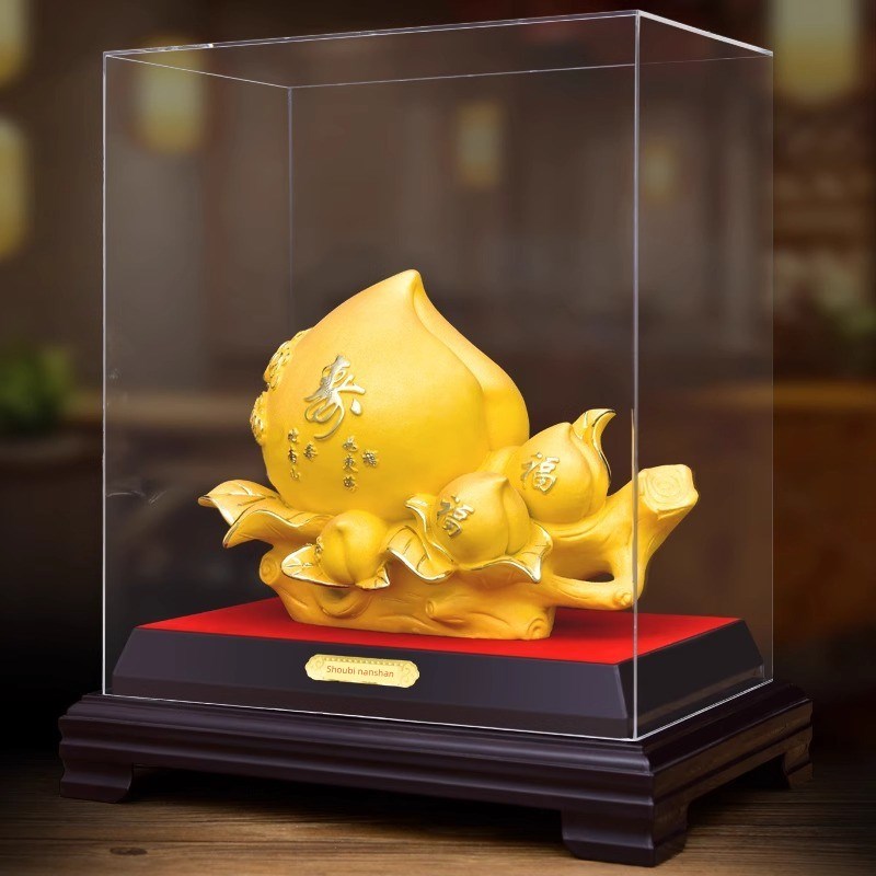 轻奢高档绒沙金大寿桃摆件长辈贺寿福寿双全送老人生日礼物