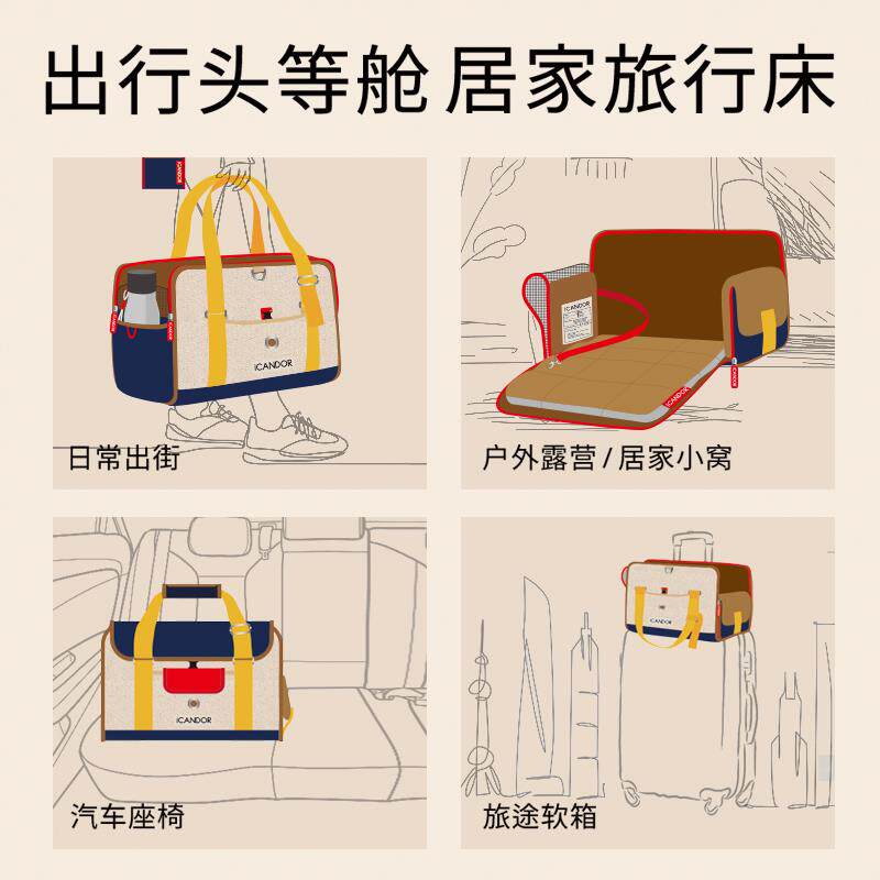 韩国进口宠物外出揹包 多功能宠物车载包 可当宠物床的揹包 经典
