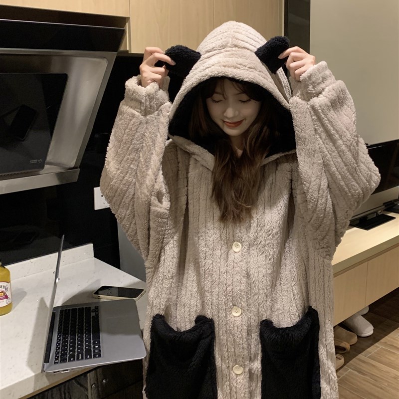 大码珊瑚绒睡衣冬季女款睡袍长款加厚海岛绒2024新款冬天浴袍套装