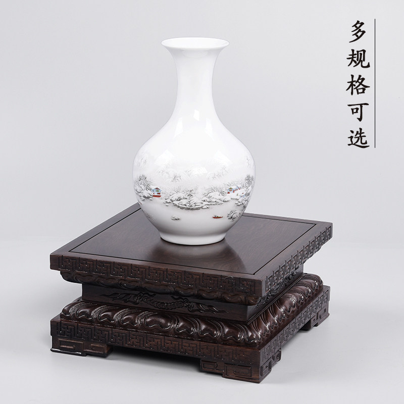 红木雕刻工艺品摆件长方形观音佛像关公玉石鱼缸莲花实木底座黑檀