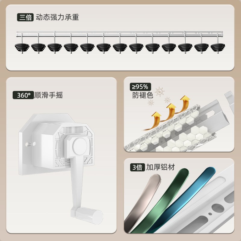 手摇升降晾衣架双杆隐形嵌入式家用隐藏晾衣杆室内阳台晒衣架手动图片