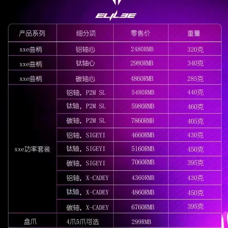ELILEE XXE公路自行车超轻量碳纤维曲柄SIGEYI P2M功率计大齿盘套