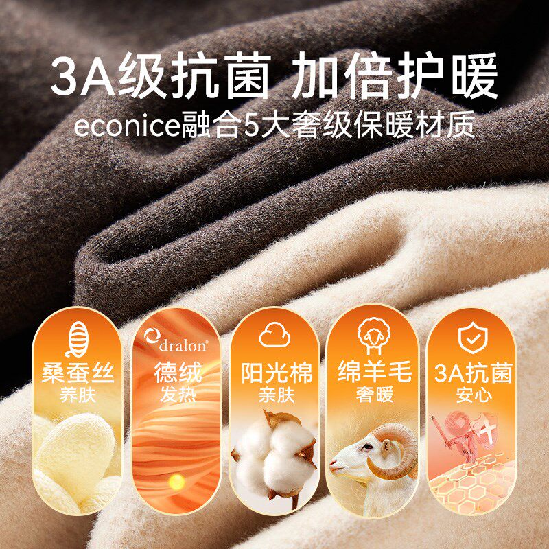 羊毛蚕丝德绒自发热保暖内衣爸爸妈妈中老年打底秋衣秋裤女套装冬