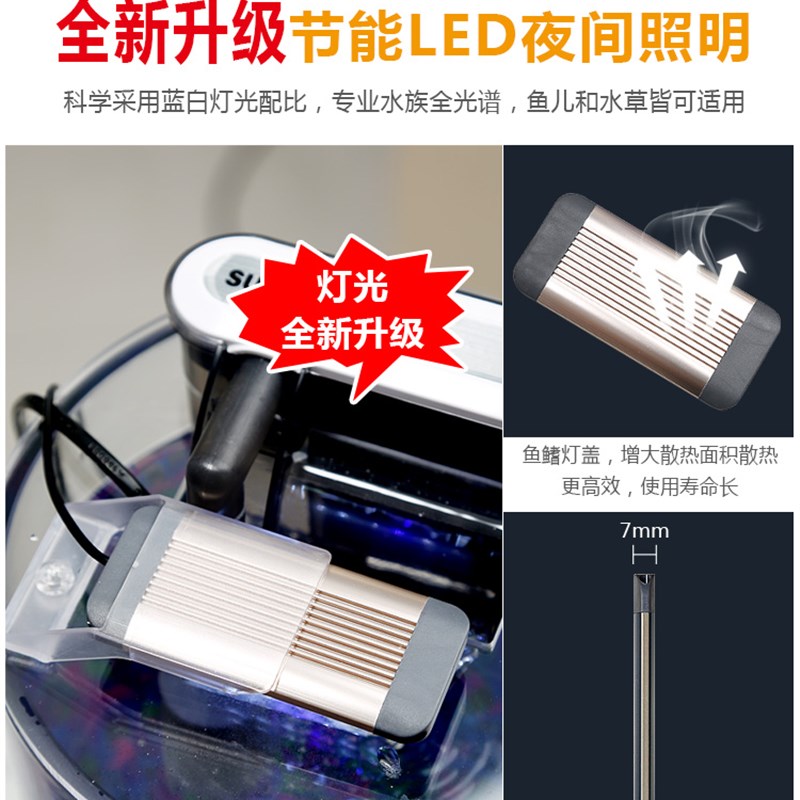 新款超白加厚高款落地电视柜桌面生态免换水增氧过滤圆柱鱼缸造景