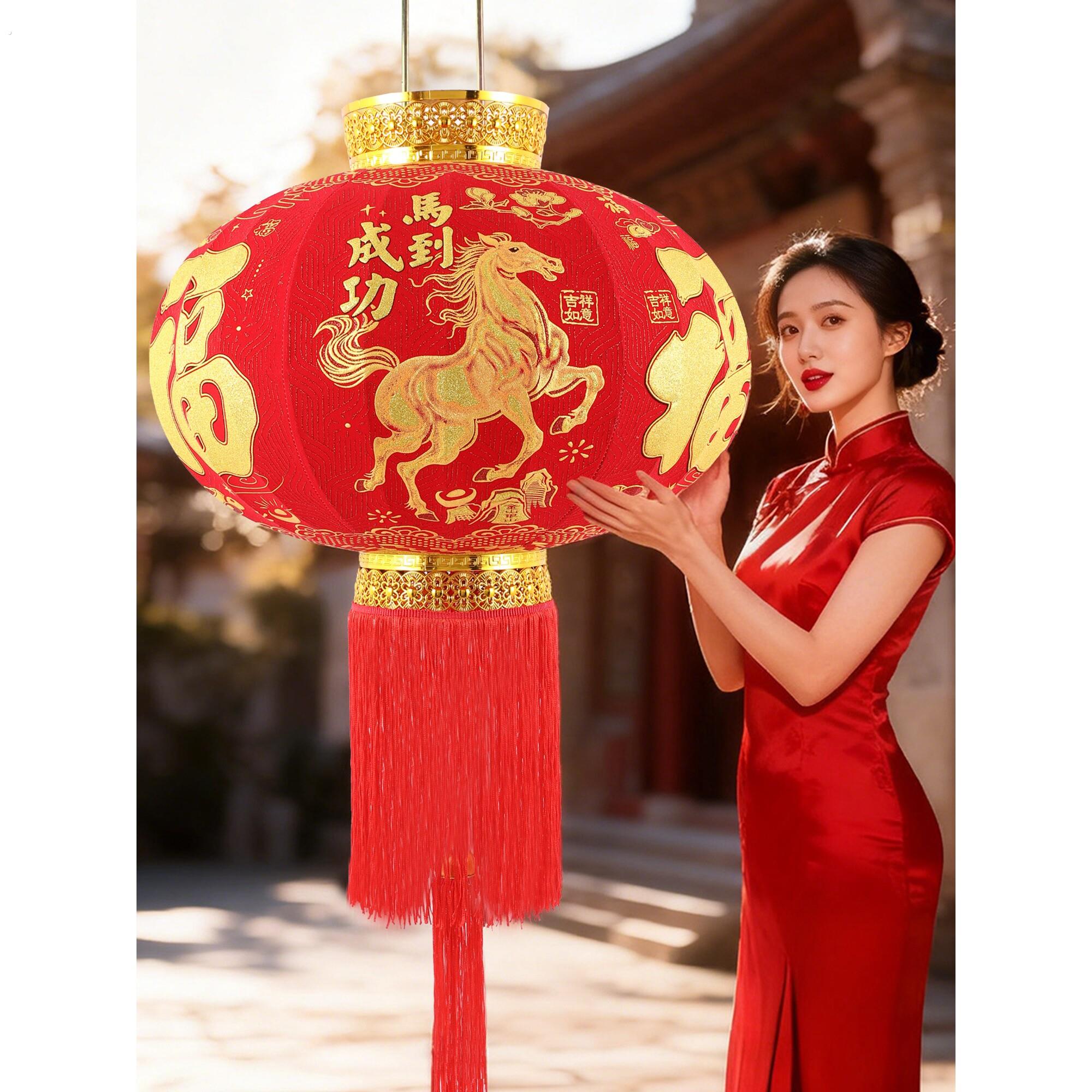 绒布大红灯笼一对2026马年新款春节过年户外阳台自建房大门口装饰