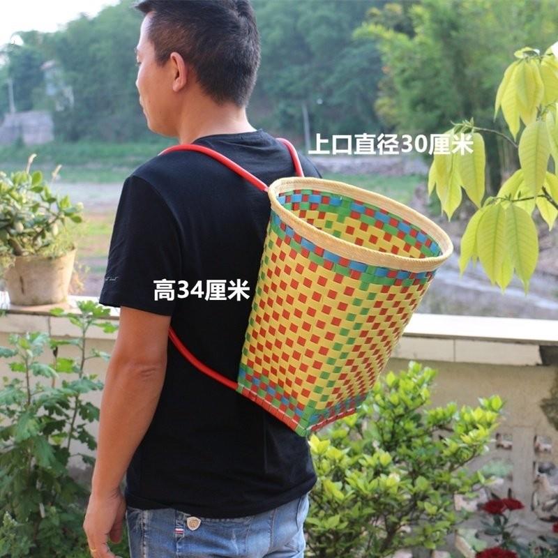 竹蔑筐背篼背兜剧竹篮子框萝采摘双肩手工小孩装饰娄背篓背筐编织