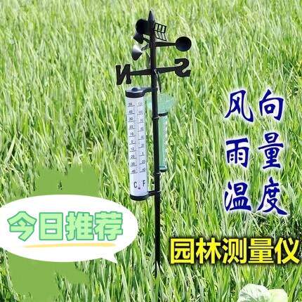 园林室外温度计+量雨器+风向仪气温表 气象测量 欧式庭院中型景观