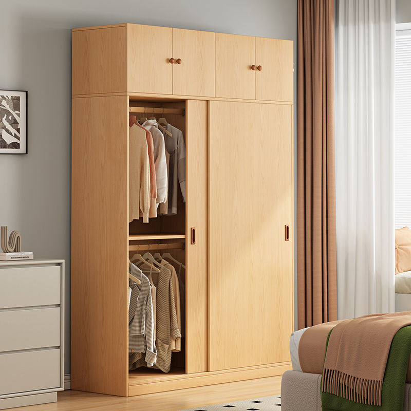 实木衣柜家用卧室原木风出租房用儿童可订移门储物推拉门新品