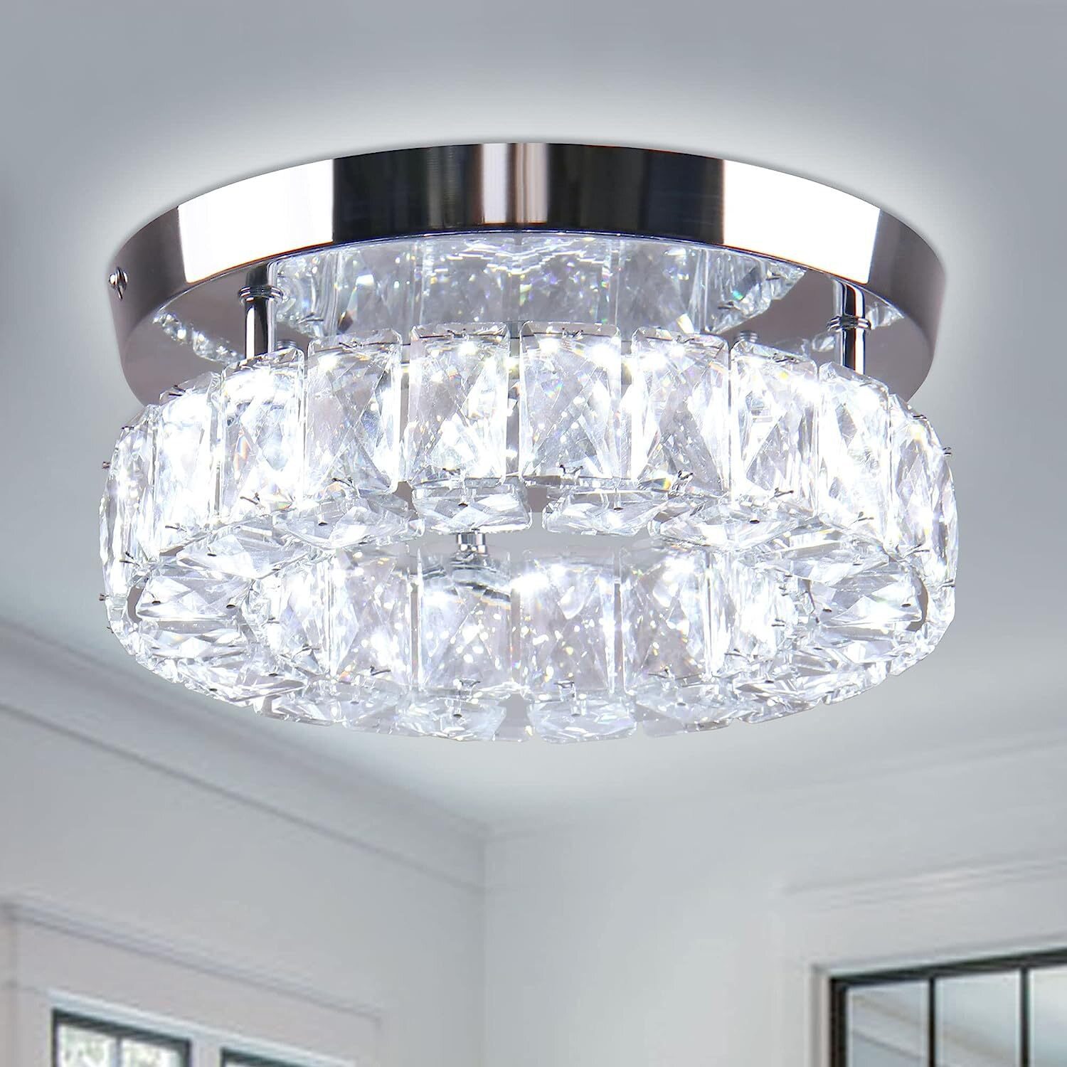 现代简约方形LED水晶过道灯小卧室吸顶灯高档圆形入户玄关跨境灯