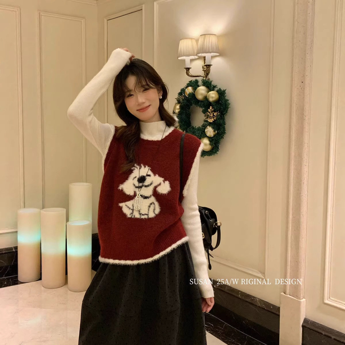 2026早春叠穿减龄俏皮狗狗针织背心马甲女秋显瘦坎肩马夹宽松春