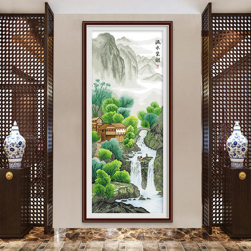 十字绣风景山水画2020新款线绣竖版客厅玄关新中式家用手工自己绣
