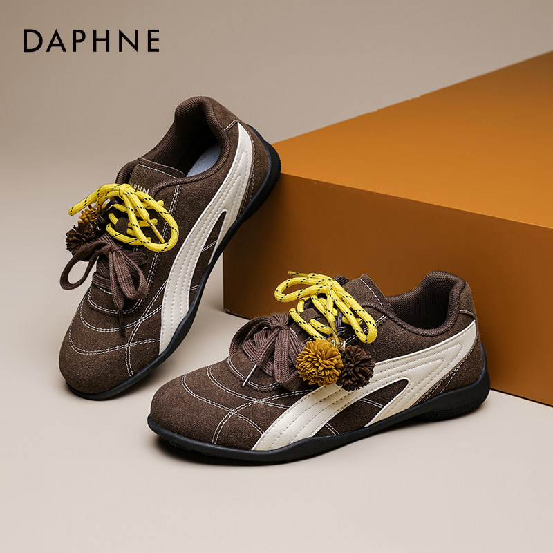 达芙妮棕色德训鞋女2026春季新款复古拼色双鞋带百搭休闲运动女鞋