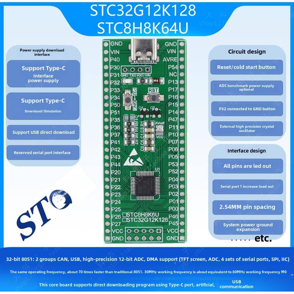 STC32G12K128/STC8H8K64U单片机/小系统/核心板/开发板/彷真器图片