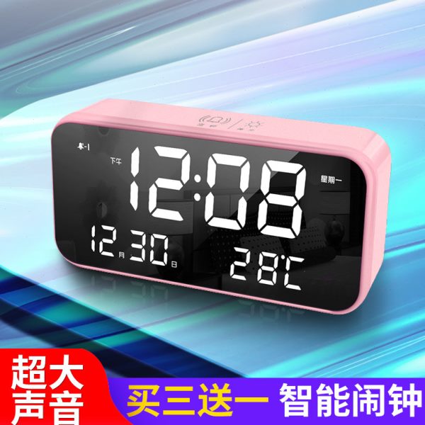 时尚电子闹钟简约学生床头座钟客厅表可爱时钟音乐静音创意夜光