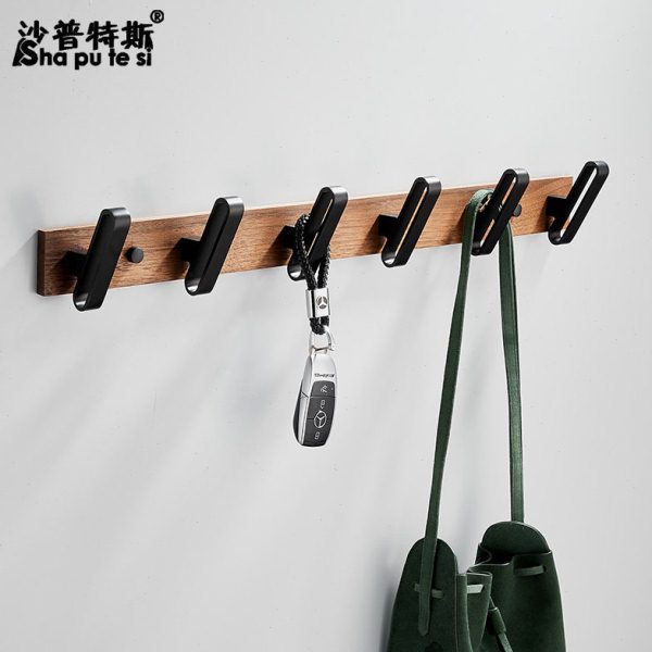创意装饰粘钩黑色黑胡桃木墙壁北欧挂钩排钩免打孔轻奢壁挂木质