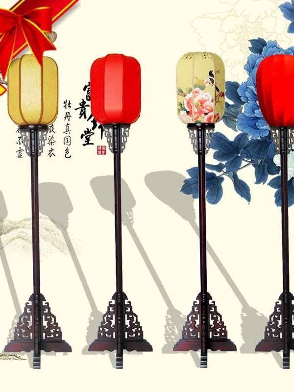 中式落地灯中式灯古典落地灯手绘仿古宫灯实木茶楼客厅卧室电影道