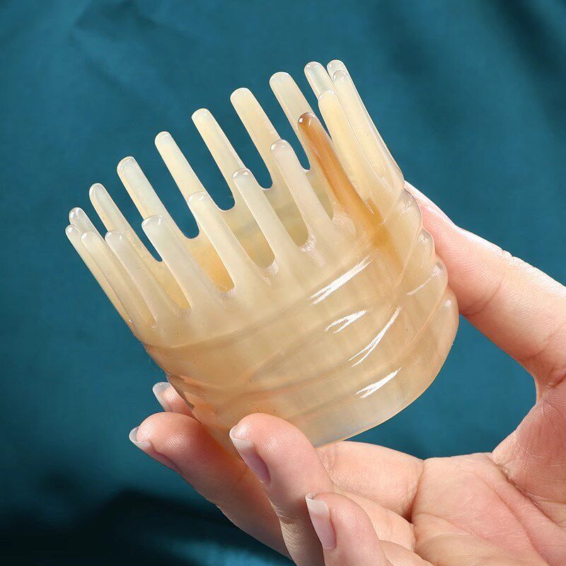 天然白水牛角梳头部按摩器头疗经络理疗梳家用防静电宽齿牛角梳子