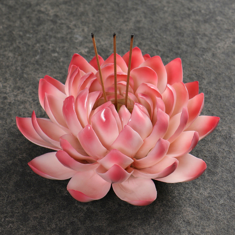 特大号手工陶瓷莲花香插供佛线香炉座室内家用供奉烧香摆件