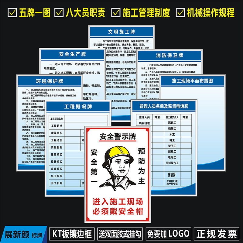 安全标识牌 施工现场管理制度牌 建筑八大员职责定制工地五牌一图