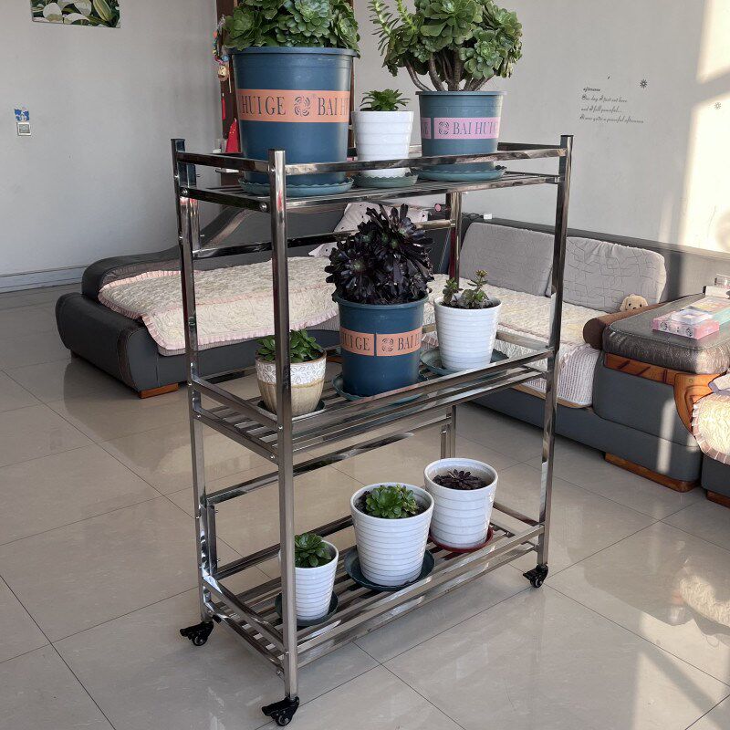 花架不锈钢铁艺带轮落地式阳台室内简约多层置物架兰花绿植花架子