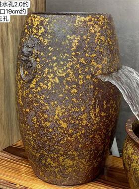 古法养鱼流水过滤增氧庭院花园造景陶罐生态鱼缸装饰水循环摆件