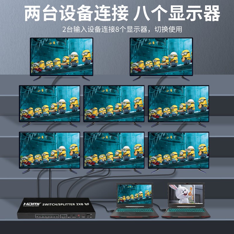 HDMI分配器2进8出4K60hz二进八出切换器矩阵高清分屏电脑电视卖场