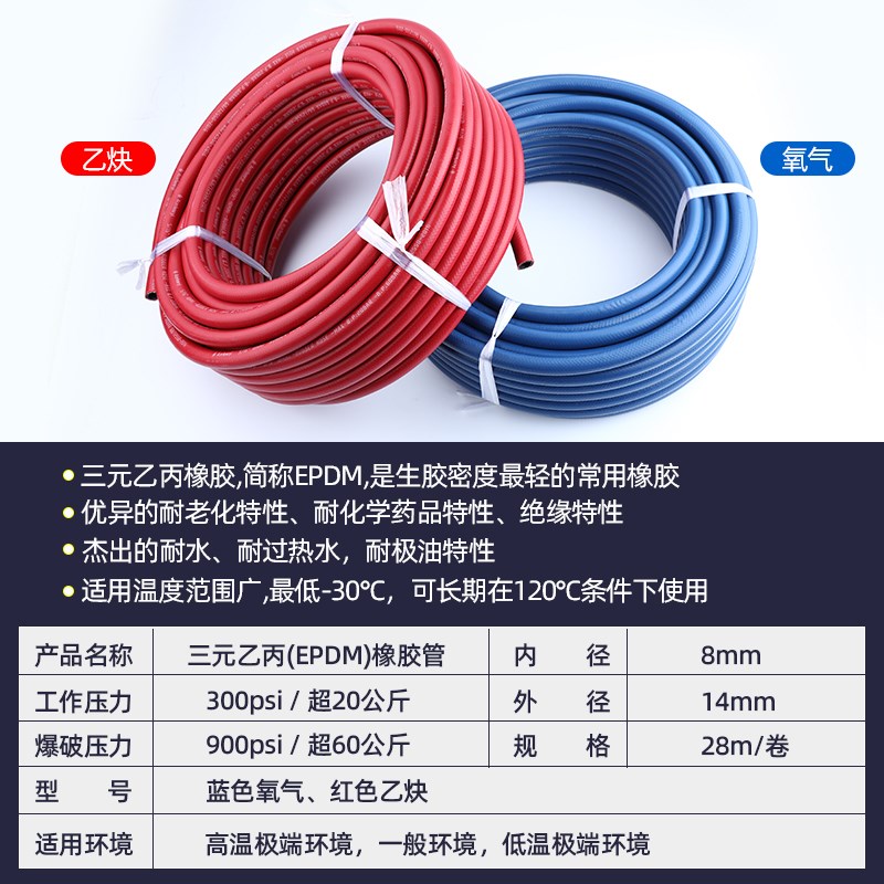 EPDM抗老化橡胶氧气管乙炔管氧气切割配件氧气乙炔双色管高压软管