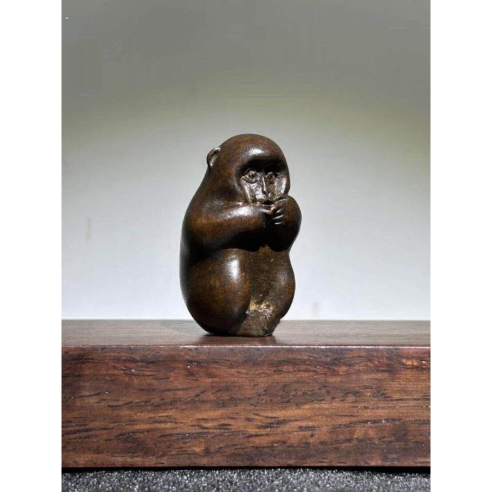 可爱铜猴茶道铜艺香插小摆件实心仿铜猴仿古微雕铜手把件铜器