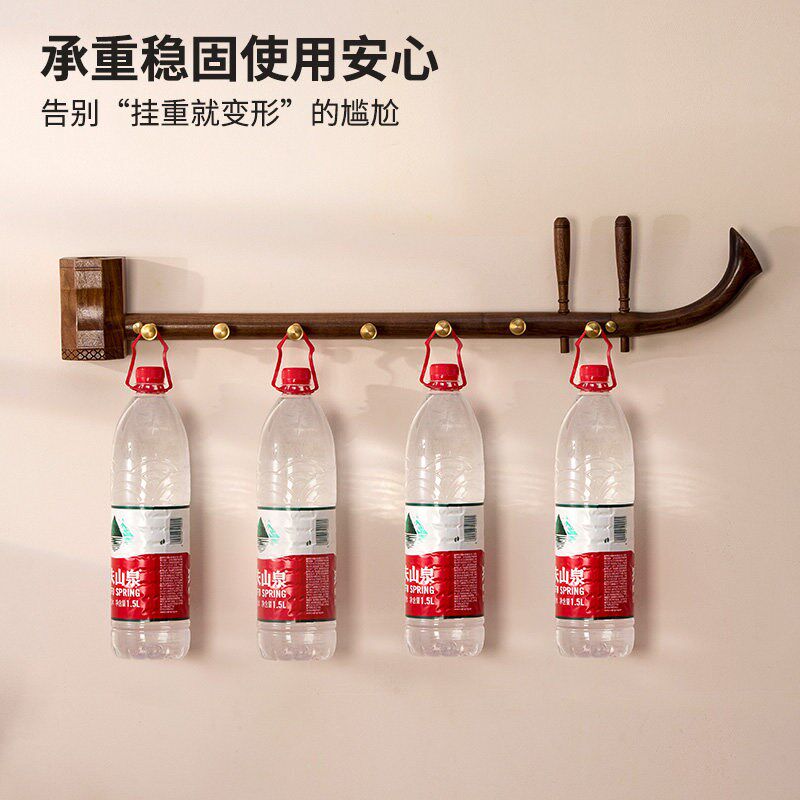 实木黑胡桃入户玄关创意壁挂钥匙艺术乐器挂架二胡纯黄铜装饰挂钩