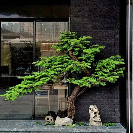 仿真迎客松室内外装饰造景仿真树绿植罗汉松假美人松大型落地摆件