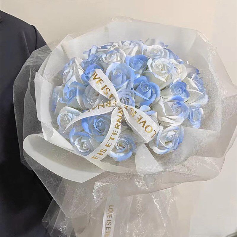 碎冰蓝玫瑰仿真香皂花永生干燥花小花束送闺蜜假花拍照生日礼物毕