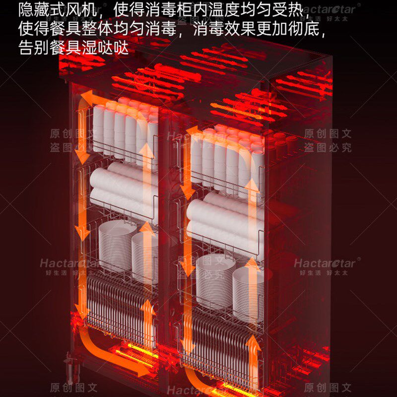 高温商用消毒柜热风循环二星双门餐饮餐具餐盘不锈钢立式消毒碗柜