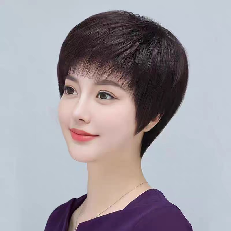假发短发全头套女真人发丝发套全真发中老年妈妈女士自然真头发