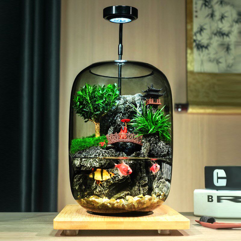 小桥流水苔藓微景观流水款养鱼缸真植物生态瓶办公室成品乔迁送礼