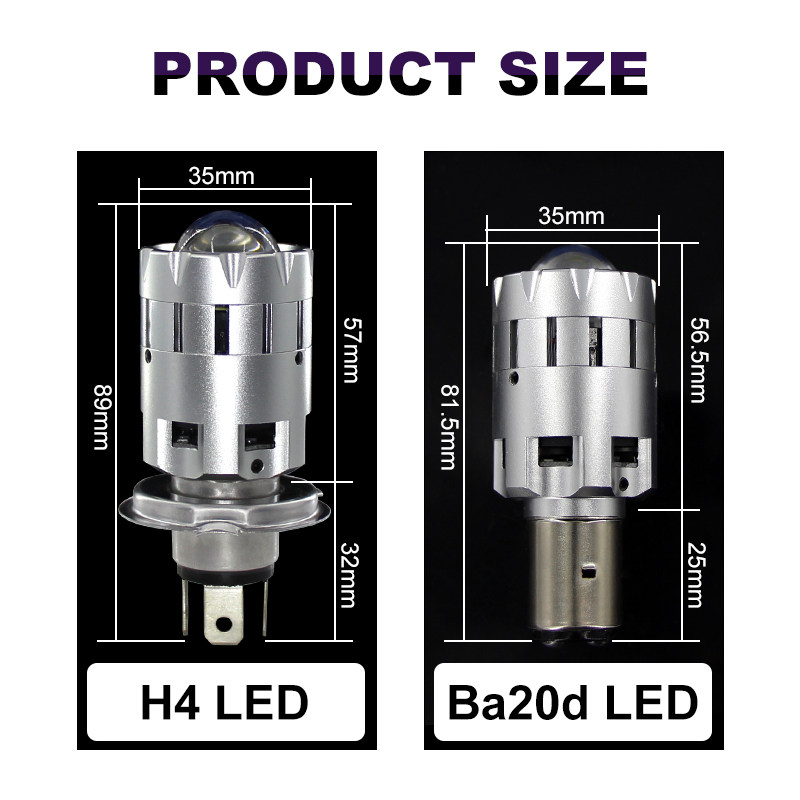摩托车LED大灯泡鱼眼带透镜大灯内置H4三爪远近光超亮双爪S2改装