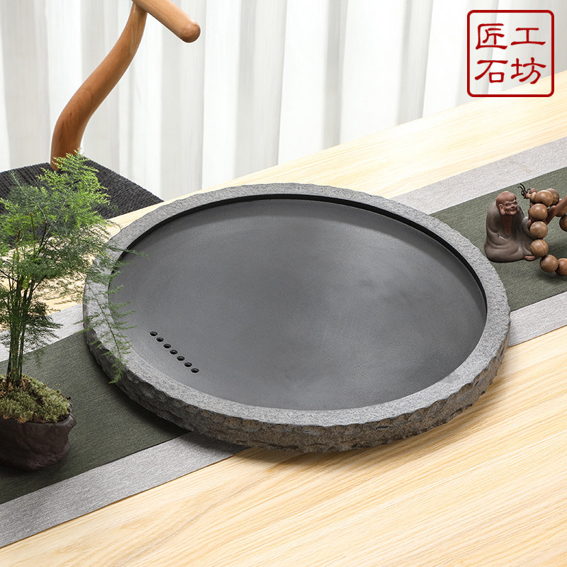 圆形乌金石茶盘厂家直销天然精品黑金石茶台小号茶海功夫茶台圆盘