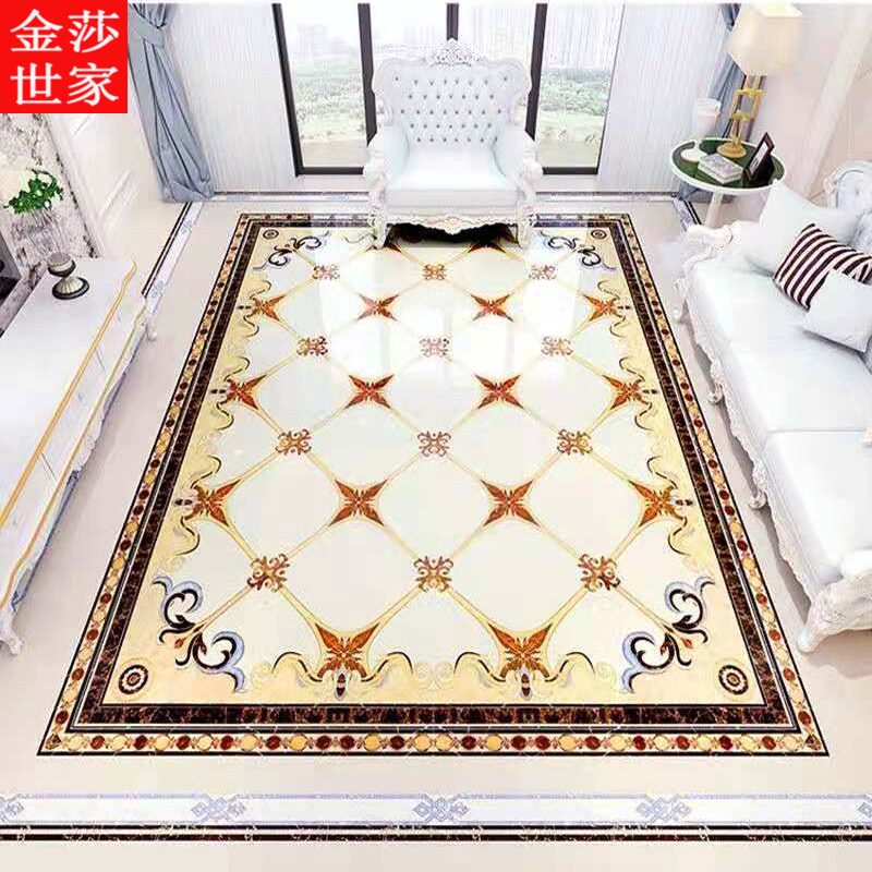 欧式客厅无限拼花瓷砖800x800地砖餐厅过道入户玄关镀金拼花图案