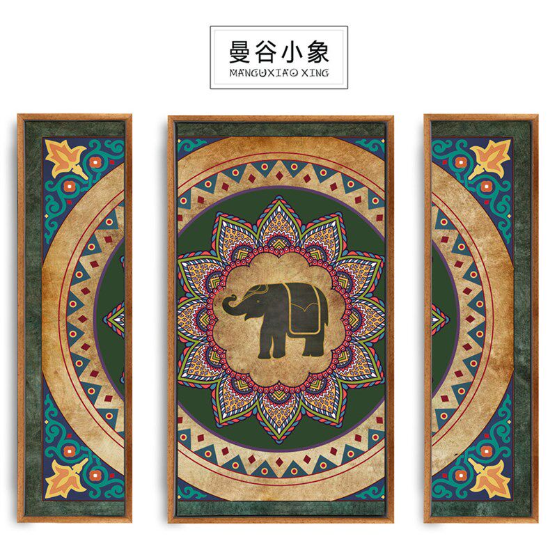 东南亚泰式曼谷小象装饰画瑜伽馆印度壁画客厅卧室民族风大象挂画